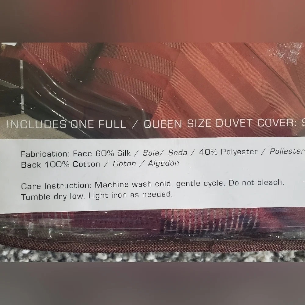 Biltmore 60% Silk 100% COTTON stripes Burgundy Duvet Cover Only Full/Queen Size.